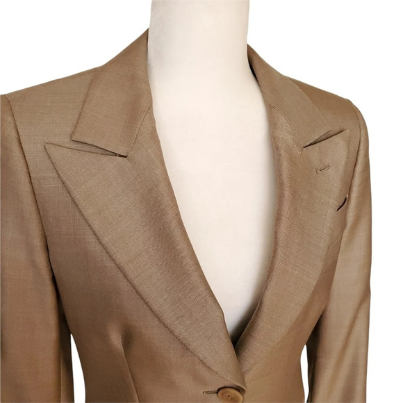 Giorgio Armani Wool Silk Blazer Womens Size 38 Beige Tan Lined Jacket 2 Button - Picture 10 of 16